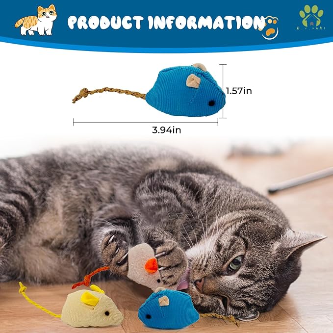 Cat Mice Toy 6-Pack Plush -Filled Mice Toys for Indoor Cats - Realistic Design