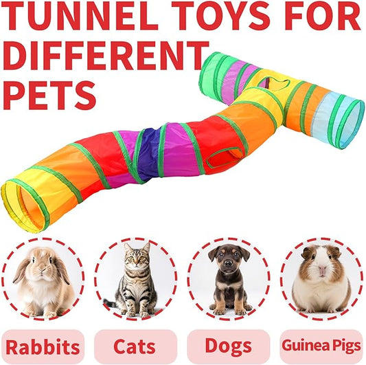 Coolcandy Cat Tunnel & Interactive Cat Toy Indoor, S-T Shape Tunnel Toys for Indoor Cats, Collapsible Interactive Peekaboo Cave with Play Ball, for Multi-Way Play & Small Animals