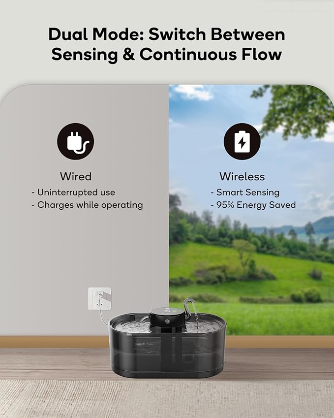 Cat Water Fountain Cordless, 108oz/3.2L Cengcen Wireless Cat Fountains for Drinking, Pet Water Fountains for Cats Indoor, Automatic Cat Water Dispenser Battery Operated 5000mAh Rechargeable, Black