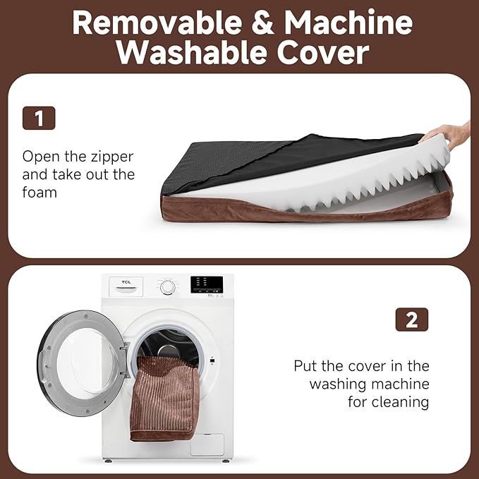 OhGeni Orthopedic Waterproof & Machine Washable Dog Bed for Medium Large Pets, Suitable for Crates, Cat Mat with 25D Egg Crate Foam, Non-Slip Bottom & Removable Cover, 35 Inches(Brown)