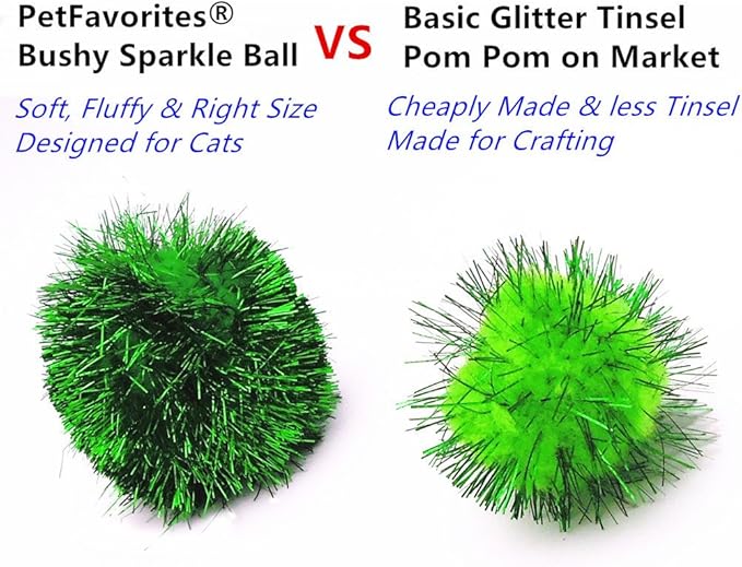 Bushy Sparkle Ball Cat Toy, Interactive Glitter Pom Pom Cat Toy Balls for Kittens, 12 Pack.