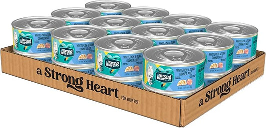 A Strong Heart Canned Wet Cat Food, Whitefish & Tuna Dinner Paté - 5.5 oz Cans (Pack of 24), Made in The USA with Real Ocean Whitefish & Tuna