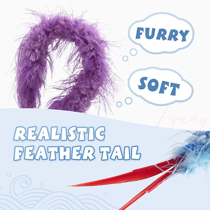 SONGWAY Worm Cat Toy Wand - 6 PCS Cat Worm Toys with Retractable Wand, Interactive Feather Tail Toys for Indoor Cats Kittens