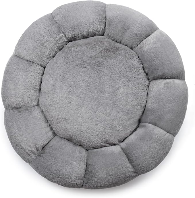Sherry Kline Pets “Daisy Round” Donut Shape Calming Bed for Dogs and Cats, from Soft Faux Fur, Available in 4 Sizes, Machine Washable