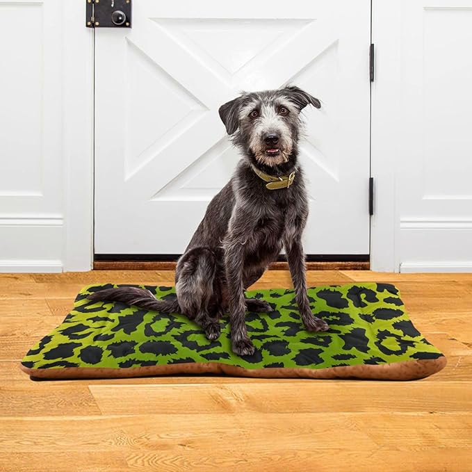 Green Leopard Print Pet Bed Cute Dog Bed Mat Absorbing Non Slip Pad Pet Sleeping Mat for Small, Medium, and Large Dogs Puppy Cat 24 in x 18 in