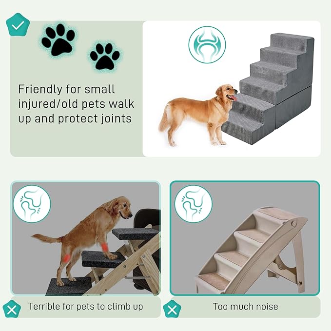 Dog Stairs for High Beds 28-30 inches Tall, 6-Step Dog Stairs for Small Large Dogs/Cats, Foam Dogs Steps/Ramp for High Bedsides/Couch, Non-Slip Balanced Pet Step/Pamp/Ladder for Bed, Grey
