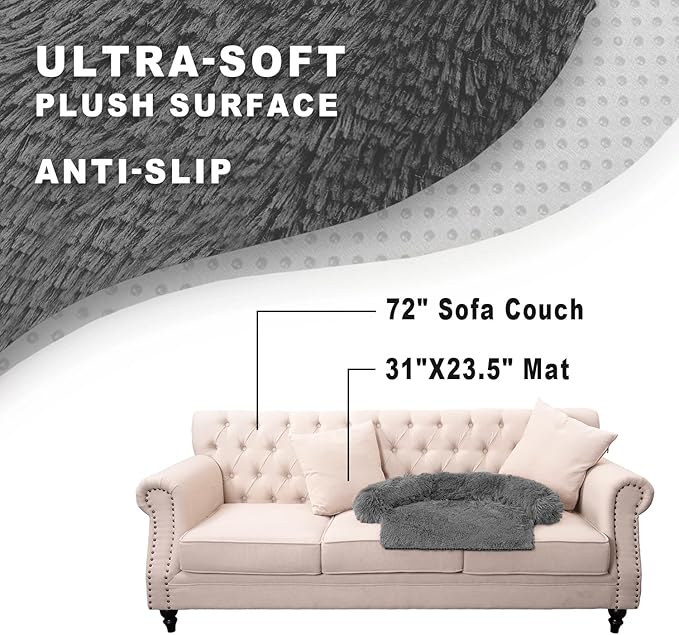 Tinaco Luxurious Calming Dogs/Cats Bed Mats, Dog Pad Washable Removable Couch Cover, Plush Long Fur Mat for Pets, Waterproof Lining, Perfect for Small, Medium and Large Dogs and Cats (Beige, 31"x23")