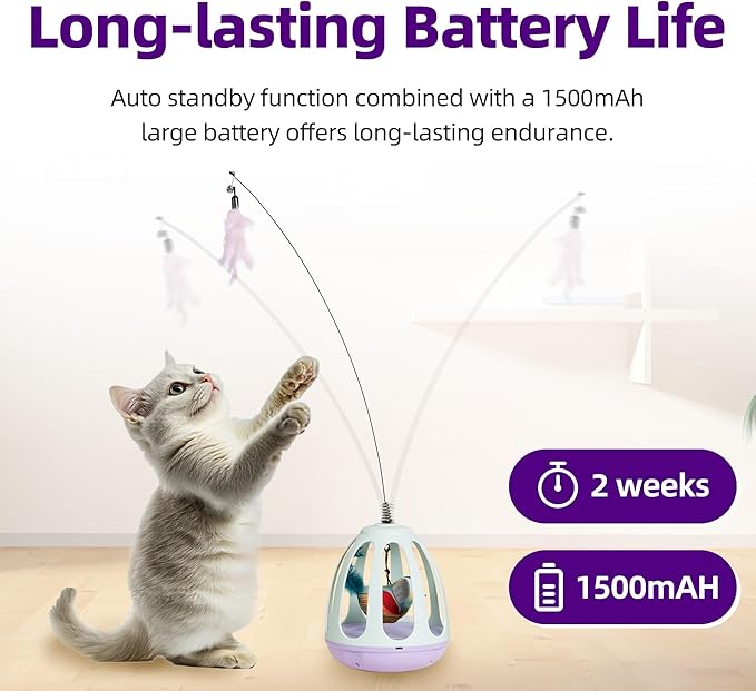 Interactive Cat Toy for Indoor Cats,Automatic Cat Feather Toy,Chirping Toys for Cats Self Play,Kitten Toys with Flapping Bird,Teaser for Kittens Exercise,USB Rechargeable Kitty