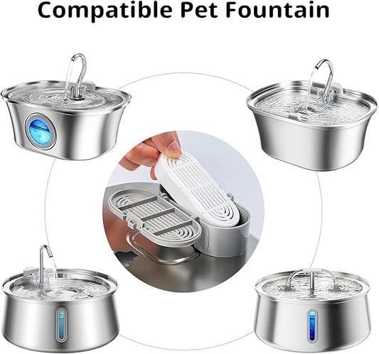 6 Packs Cat Water Fountain Filter for 3.2L/108oz Cat Drinking Fountain and 4L/134oz Stainless Steel Pet Water Fountain(6 Filters & 6 Pre-Filter Sponges)