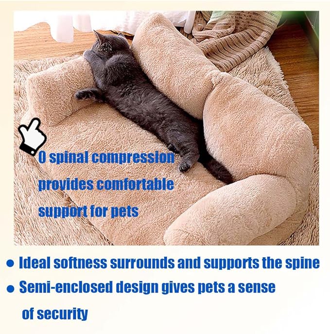 Plush Pet Sofa, Cat Couch Bed for Small Animal Multiple Color Options with Removable and Machine Washable for Indoor (Grey, Large)