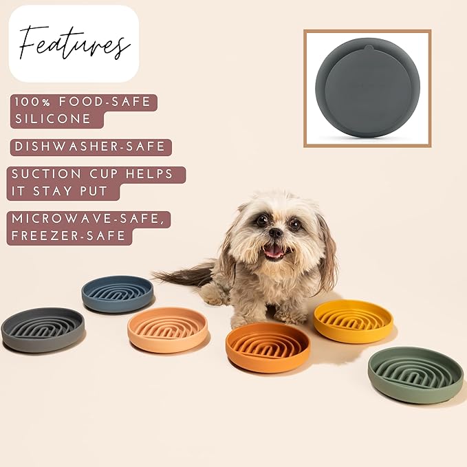 The Slowdown Bowl Silicone Slow Feeder for Cats & Dogs, Slow Eating Mealtime Solution with Modern Lick Mat Design, Reduces Gulping, Fits 1 Cup 6” Across x 1.25” Tall, Small-Sage