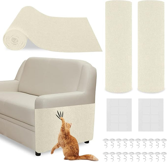 2 Pcs 78.7"x15.8" Cat Scratch Mat, Trimmable Self-Adhesive Carpet, DIY Climb Cat Scratcher for Couch, Furniture or Wall Protection, Cat Tree Cover and Scratching Post Replacement Pad