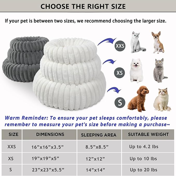 Tiny Dog Bed for Small Dogs and Cats – 16 Inch Donut Washable Soft Comfort Indoor Extra Small Pet Bed,Calming Anti-Anxiety Non-Slip Fluffy Plush Faux Fur Round Puppy Beds Fits Up to 5 lbs Pets,Cream