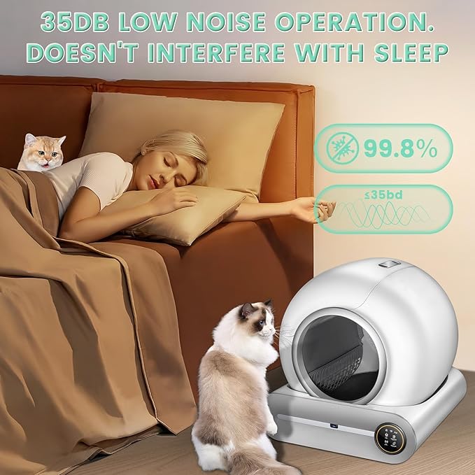 Self Cleaning Litter Box, Automatic Cat Robot for Multiple Cats, Large Litter Box with 3 Rolls Waste Bags Liners, App Control, Negative ion Deodorization