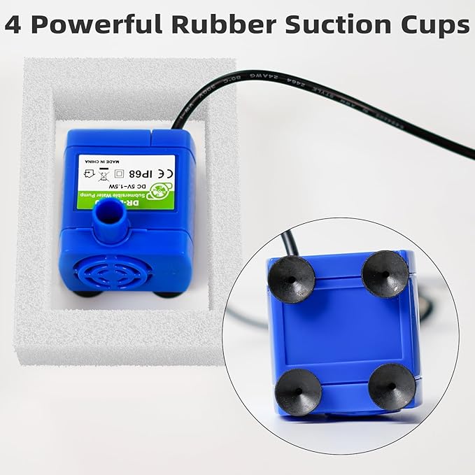 Cat Water Fountain Pump, IP68 DR-DC 160 Submersible Water Pump for Stainless Steel, Ceramic Cat Water Fountain, Cat Water Fountain Flower, Ultra Quiet Pet Fountain Pump (No Led & with Brush)