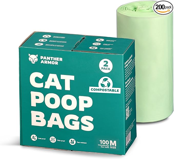 Panther Armor Poop Bags - 200x Cat Litter Bags for Poop - 13x9in Kitty Litter Unscented Leak Proof Cat Poop Bags - Litter Box Trash Bags - Odor Proof Cat Litter Disposal System