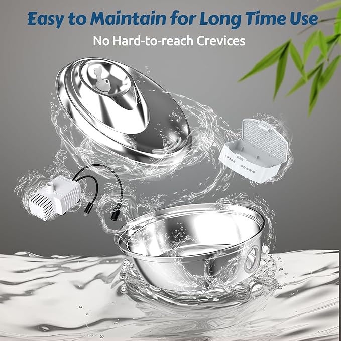 ORSDA Stainless Steel Cat Water Fountain, 100oz/3L Automatic Pet Drinking Fountain, Dog Water Dispenser Bowl with LED Window for Cats and Small & Medium Dogs- 12Pcs Filters( D66