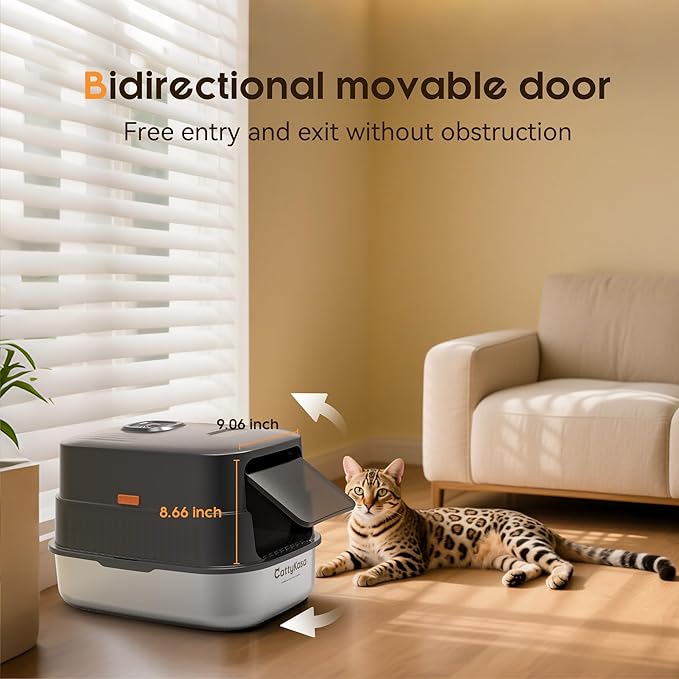 Odor Control XL Stainless Steel Litter Box,3-in-1 Enclosed High Sided Litter Box with High Lid for Big Cats,Non-Sticky,Anti-Leakage,Easy Clean,with Scoop & Filter Pedal