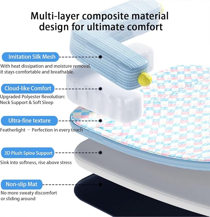 Summer Cooling Cat Bed-Cooling Cat Mat with 4.33inch Pillow for Kittens & Cats, Machine-Washable Cushion Calming Bed for Persian, Siamese, Small Pets(Blue, Large-25"x19"x4")