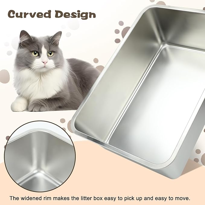 Rypet 2Packs Stainless Steel Litter Box Metal Litter Box for Cats High Back Litter Boxes Non-Stick Cat Poop Box,Easy to Clean(23.6"*15.8"*7.9")