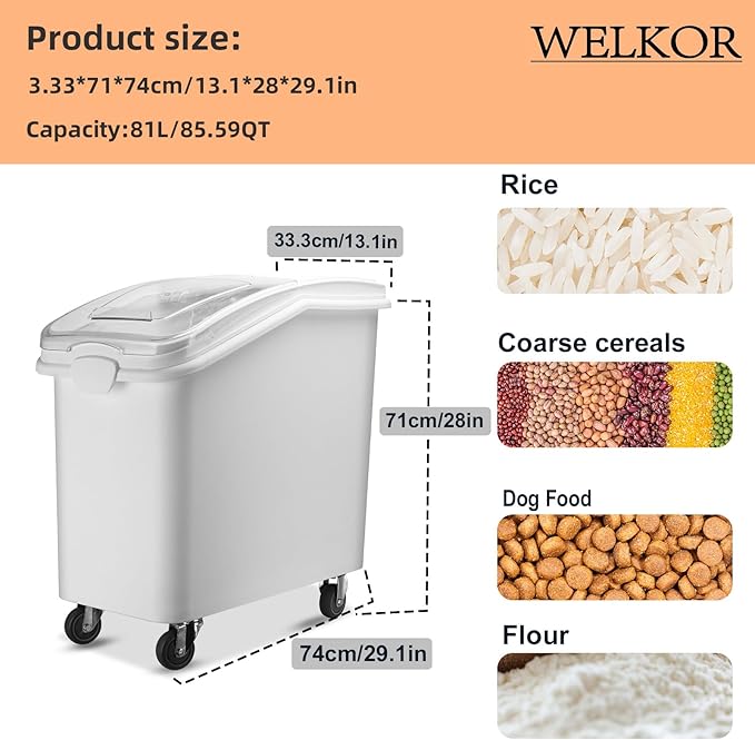 Ingredient Storage Bin,21 Gallon Dispenser Bin with Scoop for Dry Food, Sugar, Baking Supplies,Kitchen Rice Cereal Flour Bin,BPA Free,Pet Food Storage Container,Dog Cat Birds Food (21 Gallon)