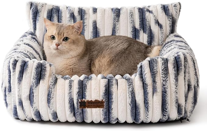 MEWOOFUN Cat Beds for Indoor Cats, Fluffy Cat Couch with Removable Washable Cover, Supportive Small Dog Beds for Puppy & Kitten up to 15 lbs (Blue Gradient, 24x19x12)