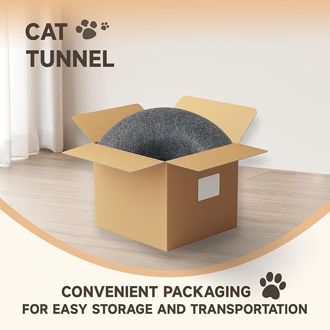 iCAGY Large Cat Tunnel Bed Toys for Indoor Cats (Grey, 24", Qty 2)