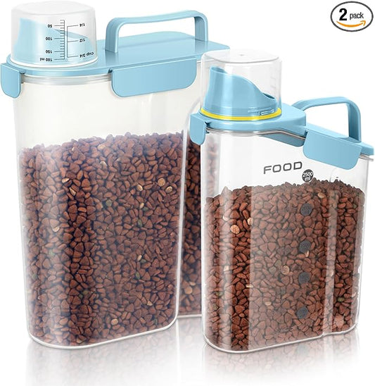 Dog Food Storage Container, Upgraded Large Nozzle BPA-free, 8-12 LBS Plastic Pet Food Storage Containers, With 4 Sealed Clasps, 1 Measuring Cup and Handle (2, Natural Blue (3L+5L), (3L+5L))
