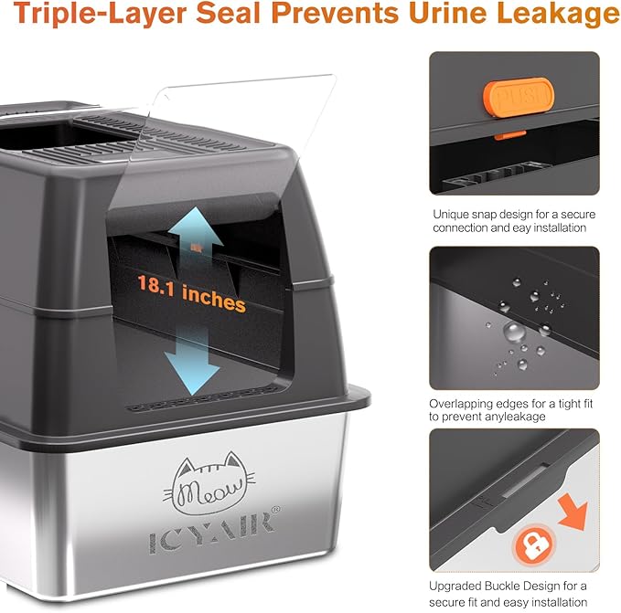 XXXL Stainless Steel Litter Box with Lid, Extra Large 28" Lx20 Dx18.1 H Litter Box for Big Cats, Enclosed Jumbo Metal Litter Boxes with Removable Cover & Footboard, Anti-Leakage,Odorless