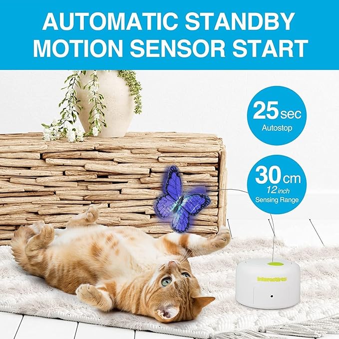 ALL FOR PAWS Interactives Cat Teaser Toy Flutter Bug Cat Wand Toy Fun Playing Toys Kitten Toys with Shiny Butterfly