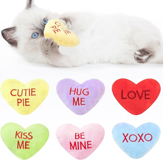 6pcs Valentine's Day Heart Catnip Toy,Valentines Indoor Heart Shaped Cat Toy Plush Interactive Chew Bite Toys for Cat Kitten Indoor Festive Holiday Cat Lover Gift