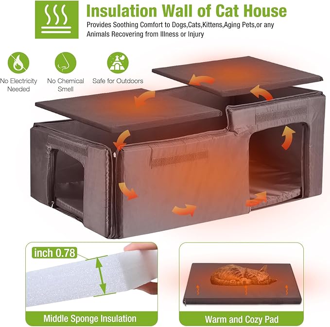 Outdoor Cat House with Insulated Liner Feral Cat Shelter for Winter, Heated Cat House for Outdoor Cats - 100% Insulated…