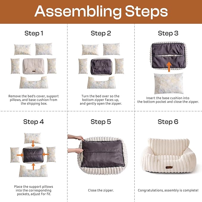 MEWOOFUN Cat Beds for Indoor Cats, Fluffy Cat Couch with Removable Washable Cover, Supportive Small Dog Beds for Puppy & Kitten up to 15 lbs (Beige, 24x19x12)