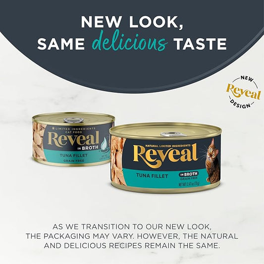 Reveal Natural Wet Cat Food, 24 Count, Grain Free, Limited Ingredient Canned Food for Cats, Tuna Fillet in Broth, 2.47 oz Cans