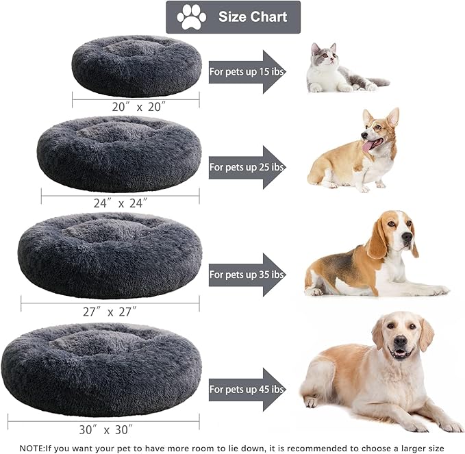 WNPETHOME Calming Dog Beds for Large Dogs, Anti-Anxiety Donut Large pet Bed, Fluffy Faux Fur Plush Pet Bed,Warming Cozy Soft Round Lagre Bed for Jumbo Dogs, Cat Cuddler Cushion Bed