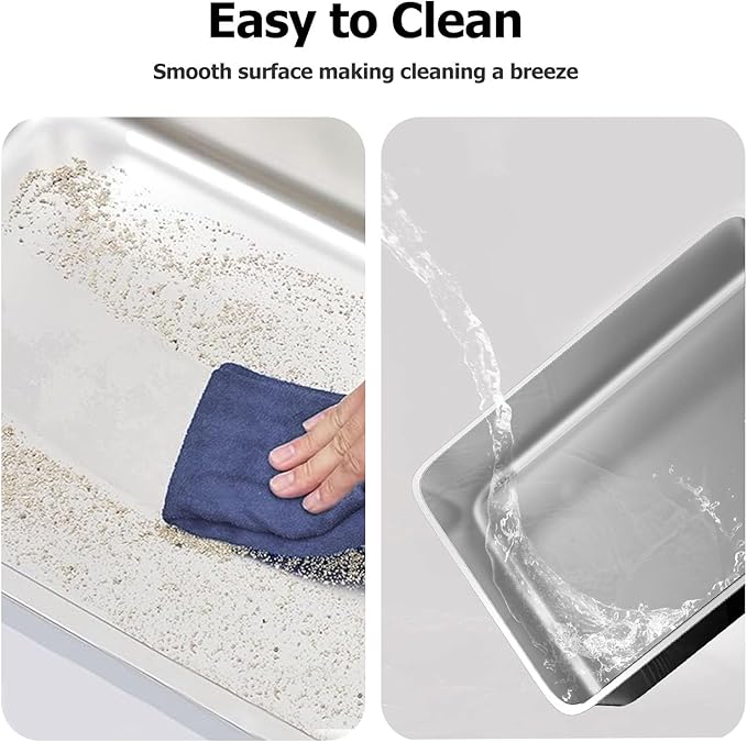 Stainless Steel Cat Litter Box, Medium Metal Litterbox Stainless Steel Litter Tray Pan for Medium Cats, 19.7" Lx13.8 W x5.9 H, No Odor Absorption, Easy to Clean, Rustproof, Leakproof