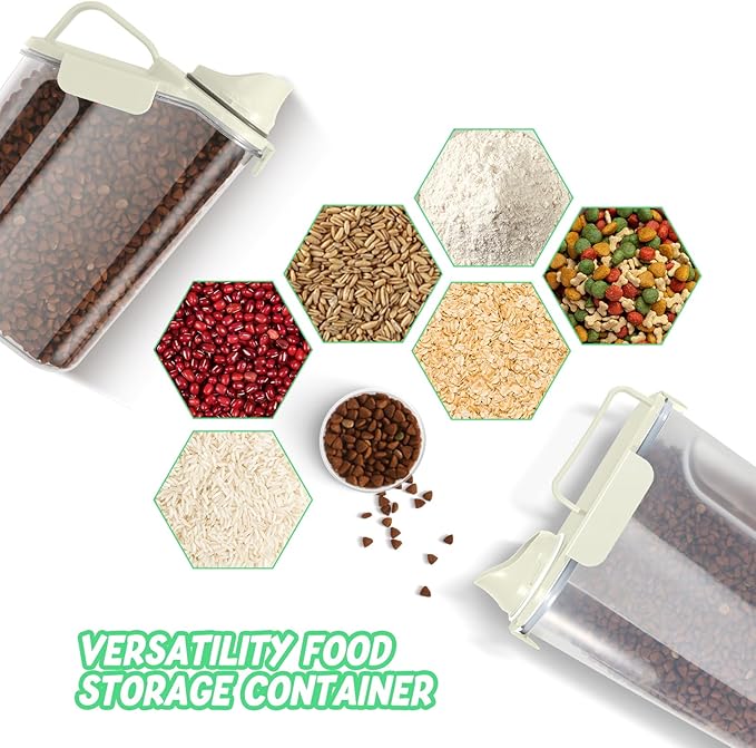 Dog Food Storage Container, Upgraded Large Nozzle BPA-free, 8-12 LBS Plastic Pet Food Storage Containers, With 4 Sealed Clasps, 1 Measuring Cup and Handle (2, Beige (3L+5L), (3L+5L))