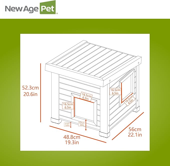 New Age Pet® ECOFLEX® Albany Outdoor Feral Cat House for Multiple Cats with Quick & Easy Assembly, 2 Vinyl Door Flaps Included, Moisture and Odor Resistant