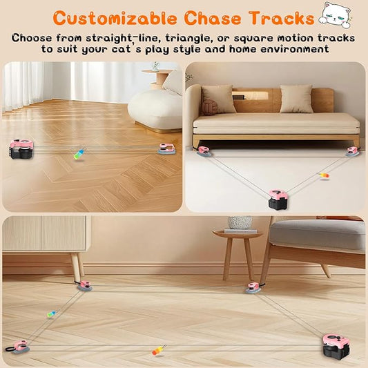 Interactive Cat Toy for Indoor - Automatic Cat Treadmill with Remote Control, 3 Speeds, Quiet Motor & Durable Design | Indoor Chase Hunting Feather Toys for Fitness, Playtime & Energy Release (Pink)