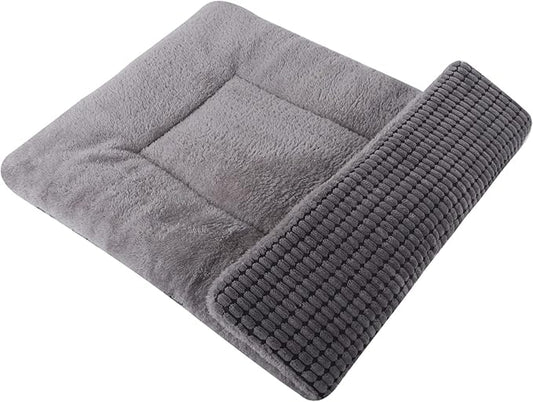 Reversible Dog Bed Mat with Plush and Corn Velvet,Soft Warm Pet Cushion, Dual Purpose Washable Sleeping Mattress Bed for Small Medium Large Dog and Cat XB004 (18 * 13", Light Grey)