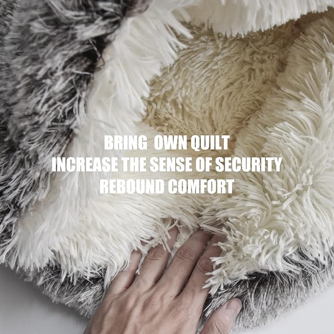 ShinHye Plush Fluffy Hooded Cat Bed Cave, Cozy for Indoor Cats or Small Dogs - Waterproof, Washable, 2626inch, Grey