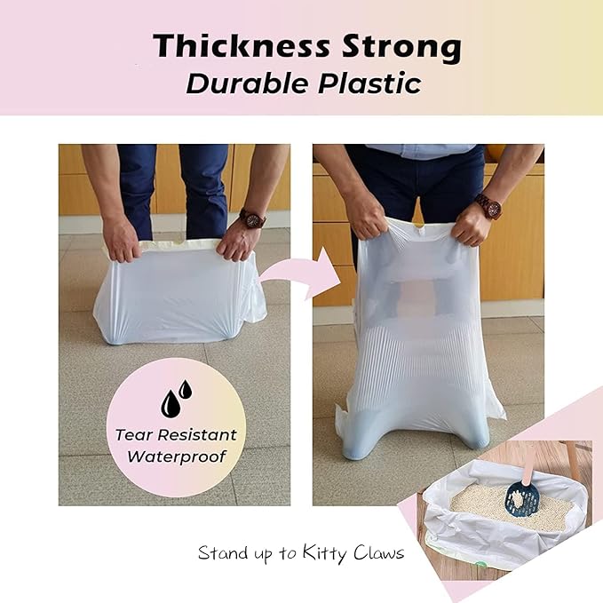 Cat litter Box Liners,20 Count 37" x 19" Large Extra Durable Heavy Duty Litter Pan Liner Bags with Drawstring for Pet Cat Litter Box Tray (Unscented)