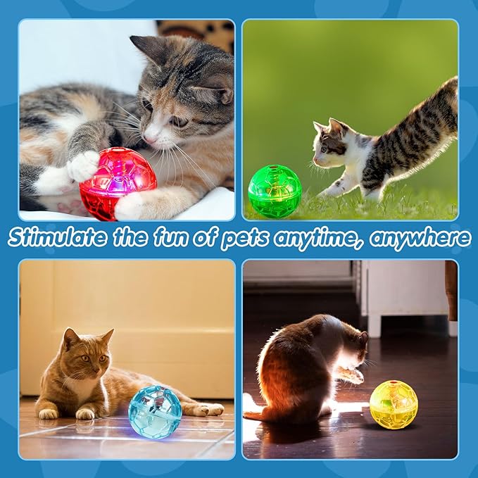 Sratte 6 Pieces Ghost Hunting Cat Ball Activated Cat Toy Motion LED Light Pet Balls Motion Dog Interactive Toys Pet Glowing Mini Running Exercise Supplies for Animals Activity(Colorful)
