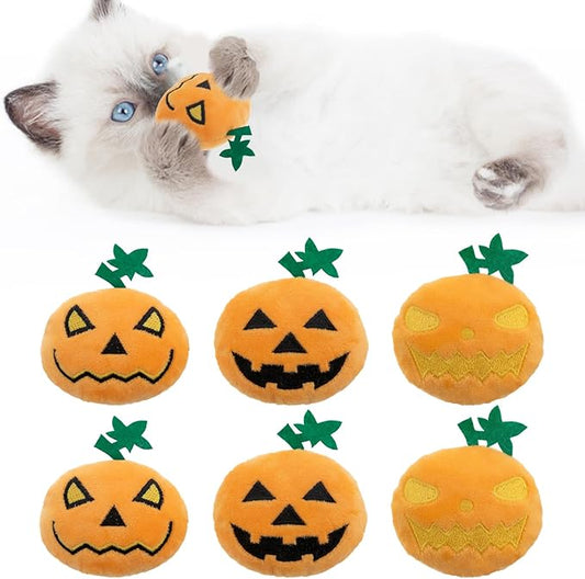6pcs Halloween Pumpkin Catnip Toy,Hallowen Indoor Pumpkin Shaped Cat Toy Plush Interactive Chew Bite Toys for Cat Kitten Indoor Festive Holiday Cat Lover Gift