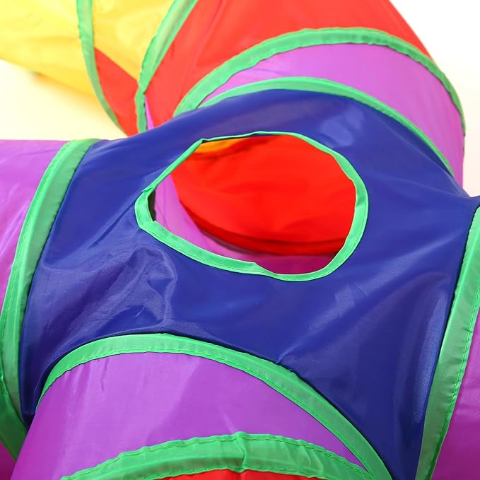 Coolcandy Cat Tunnel & Interactive Cat Toy Indoor, Curved 4 Way Tunnel Toys for Indoor Cats, Collapsible Interactive Peekaboo Cave with Play Ball, for Multi-Way Play & Small Animals