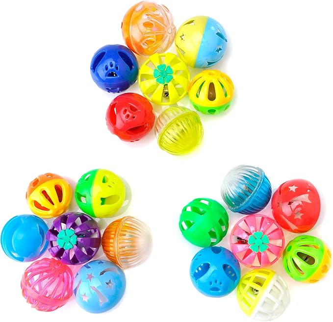 CHIWAVA 48 Pack Plastic Noisy Cat Toy Balls with Bell Kitten Chases Toy 8 Type Assorted Color Size