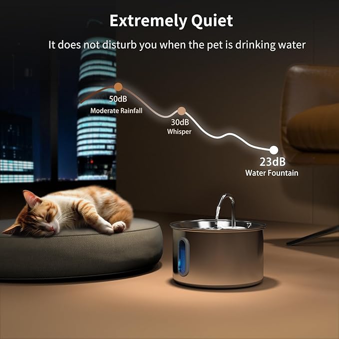 Stainless Steel Cat Water Fountain, 3L/101oz Pet Water Fountain, Dog Waterer with Quiet Pump and 4-Layer Filtration for Cats and Dogs