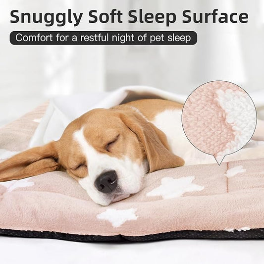 Mora Pets Cat Bed for Indoor Cats Washable Dog Crate Pad Cute Star Dog Bed Mat for Small Dogs Pet Kennel Pad for Cage Soft Flat Puppy Kitten Cushion Sleeping Anti-Slip Pink 22 x 13
