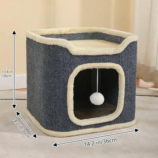 Cat House for Indoor Cat Beds, Multi-Level Cat Condo Foldable Cat Cave (1-Level)