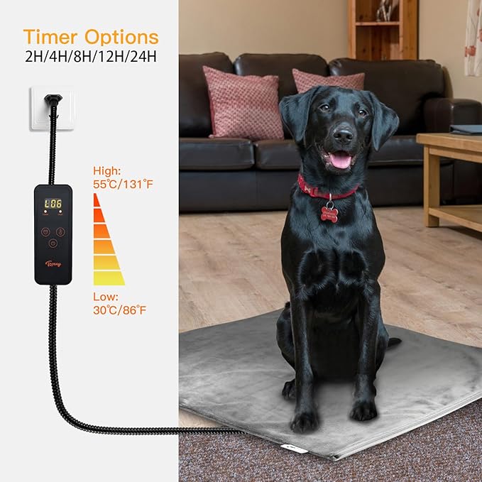 Toozey Extra Large Pet Heating Pad, 6 Adjustable Temperature Dog Cat Heating Pad with Timer, Waterproof Heated Dog Bed with Chew Resistant Cord, Indoor Electric Pet Heated Mat 47x28in